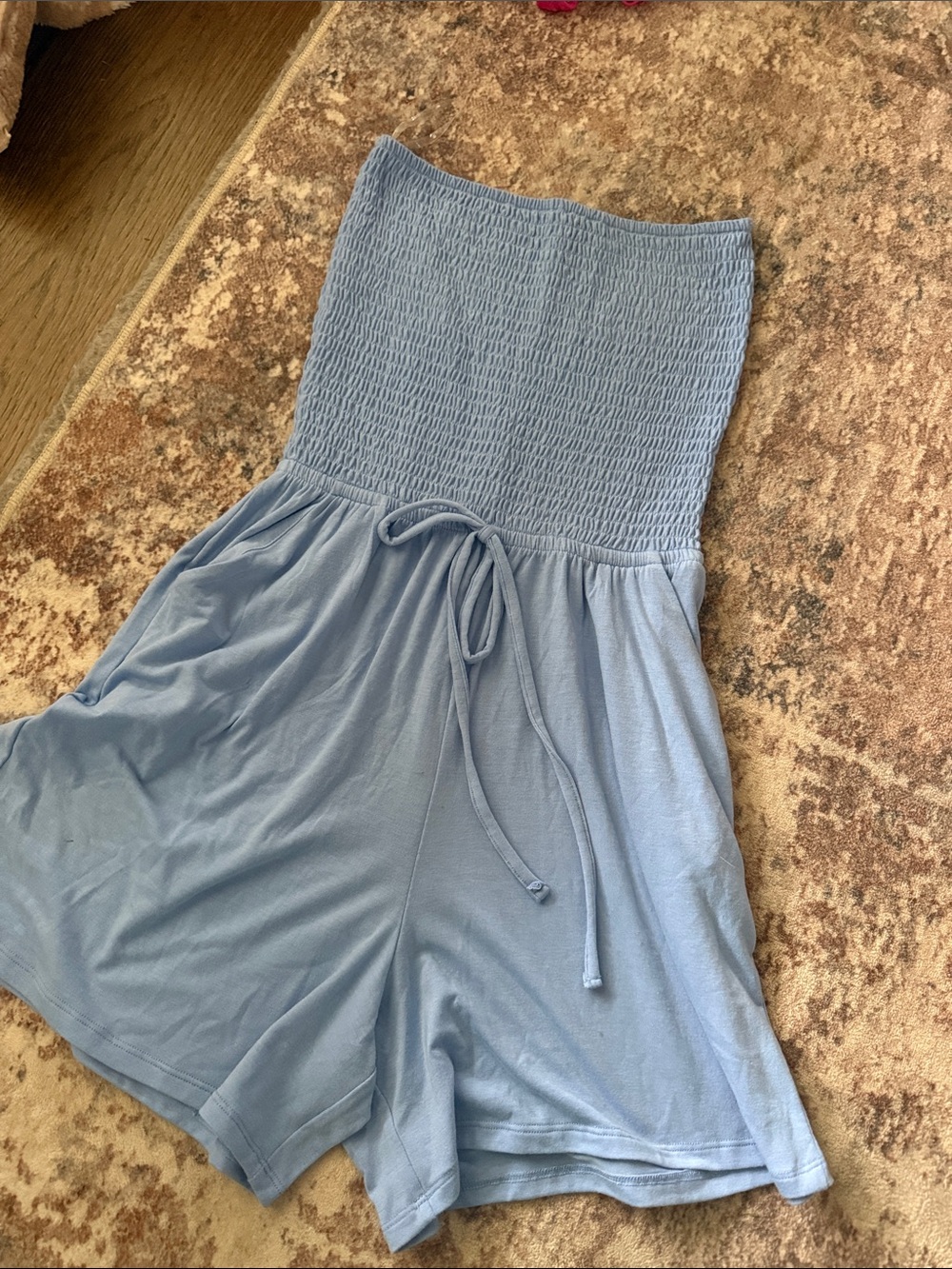 Zenana Outfitters Smocked Tube Top Romper in Pale Blue
